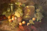 Danish, a still life of apples grapes and trailing vines by Edith Geert, oil on canvas, offered Aug 2024