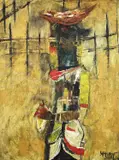 NEE JOSHI (Indian, 1934-2014) oil on canvas - young female carrying a basket by Prafulla Dahanukar, oil on canvas, sold Feb 2023