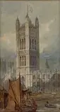 The Palace of Westminster, London from the Thames by Alfred Edward Parkman, 1908, watercolour, sold Feb 2023
