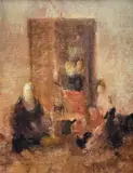 oil on canvas - entitled verso 'Evening meal Agrigento', signed, framed, 31 x 23cms by John Hamilton, oil on canvas, sold Jan 2023