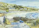 watercolour - 'L-etacq bay, Jersey', entitled verso on Paisley Art Institute by Joseph J Farrell, watercolour, offered Jan 2023
