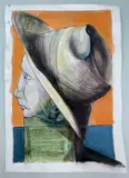 Hat Man by Peter W Nicholas, watercolour, sold Jan 2023