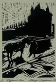 Monochrome lino cut - figure leading horse with cart by David Carpanini limited edition, 1997, pencil, sold Jan 2023