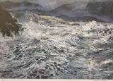 Print - coastal scene near Criccieth by Aled Prichard Jones coloured limited edition, print, sold Nov 2022
