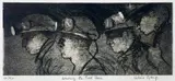 Print - head and shoulders study of four miners entitled ' by Valerie Ganz limited edition, print, sold Nov 2022