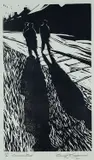 Monochrome etching - three figures standing on a by David Carpanini limited edition, etching, sold Nov 2022