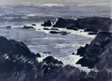 Coloured print - Anglesey coastline by Kyffin Williams Ra limited edition, print, sold Nov 2022