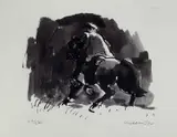 Print - Patagonian horse rider by Kyffin Williams Ra limited edition, print, offered Nov 2022