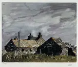 Print - Anglesey farm buildings by Kyffin Williams Ra limited edition, print, sold Nov 2022