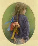 OVAL PASTEL, THREE QUARTER LENGTH PORTRAIT of a young girl with ribbons in her hair by Keith Bowen, PASTEL, sold Nov 2022