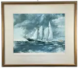 Print - the sail training ship Sir Winston Churchill in by Frances Russell Flint, print, offered Oct 2022
