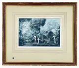 Monochrome wash - nude figures in garden with ruins by Harold Hitchcock, watercolor, offered Oct 2022