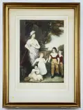 Coloured mezzotint - mother watching her children at play by John Cother Webb, pencil, offered Oct 2022