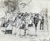 Below Peasant Costumes Attica by Mary Hogarth, ink, sold Oct 2022