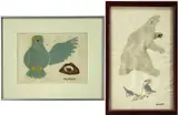 Print in colours - Snowy owl & and groundhog by Agnes Nanogak, print, sold Oct 2022