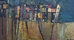 'Houses St by Peter Oliver, oil on board, sold Aug 2022