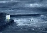 Boathouse & Coracles by Peter John Jones, acrylic on board, offered Aug 2022