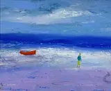 Red Boat and Beachwalker by Peter John Jones, acrylic on board, offered Aug 2022