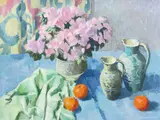 Jugs and fruit by Bryn Richards, oil on canvas, sold Aug 2022