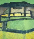 Pembrokeshire Pattern' cottage in landscape by Jill Jeffery, pastel, sold Aug 2022