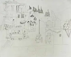 Village Brittany by Christopher Wood, 1969, pencil, sold Aug 2022