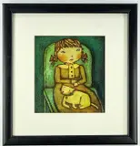 Girl with Cat by Sue Morgan, acrylic on card, sold Aug 2022