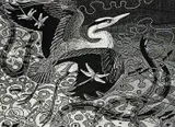 Grey Heron & Eel by Colin See Paynton, engraving, sold Aug 2022