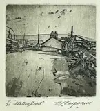 Station Road by David Carpanini, etching, sold Aug 2022