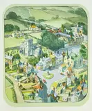 Flying Low' depicting a town from above by Maurice Draper, 1995, watercolour, sold Aug 2022