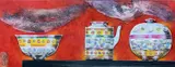 acrylic on canvas & ceramic - Straits Chinese Porcelain, signd by Ng Foo Cheong, acrylic on canvas, sold Jul 2022