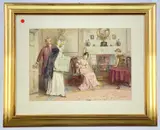 Interior scene with figures in an by George Kilburne, watercolour, offered Jul 2022