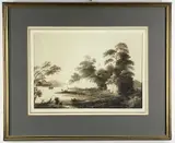 BARONET (1781-1845) pen and ink - River Landscape in India, with boats, figures, by Sir Charles D'Oyly, 7th Baronet, ink, sold Jul 2022