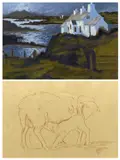 Anglesey coastal cottage by Huw Jones coloured limited edition print, 2006, print, offered Jul 2022