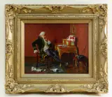 P.S. (1869-1942) oil on panel - an 18th Century gentleman at his escritoire by Talbot Hughes, 1890, oil on panel, sold Jul 2022