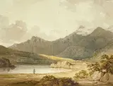 Landscape with figure fishing on Llyn Mymbyr by Francis Nicholson watercolour, watercolour, sold Jul 2022