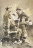 Colour print - two seated figures and sheepdog by William Selwyn limited edition, print, sold Jul 2022