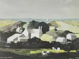 Colour print - coastal landscape with farm and cows by John Knapp-Fisher limited edition, print, sold Jul 2022