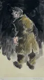 Print - standing farmer by Kyffin Williams Ra limited edition, print, sold Jul 2022