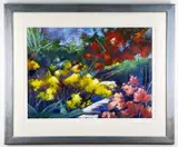 acrylic on card, Flowers, label verso, 41 x 56cm by Bonnie-Helen Hawkins, acrylic on card, sold Jun 2022