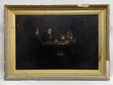 oil on canvas - Three drinkers in a candle lit tavern, signed, 59 x 89.5cm Comments: three by L. Grune, oil on canvas, sold Jun 2022
