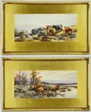watercolour - Cattle grazing on Dartmoor, and a companion, signed, 20.5 x by Tom Rowden, watercolour, sold Jun 2022