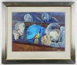 colour print - Congregation, Chapel goers praying, signed in pencil on the mount, by Aneurin Jones, print, sold Jun 2022