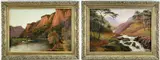 oil on board, Cattle watering beneath a red cliff face, and a companion, signed and dated by M. Porter, 1923, oil on board, sold Apr 2022