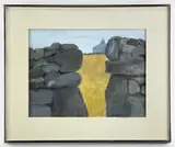 acrylic - 'Farm Behind High Walls - Harlech', signed, titled verso, Attic by Elizabeth Thomas, acrylic, sold Apr 2022