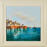POINT BREAK' boats and cottages at the harbour by Steve Bowden, acrylic on board, sold Jan 2020