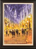 'Steps and Lamps II', a rainy evening townscape, signed by Peter J. Rodgers, watercolour on paper, sold Jan 2020