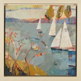 'A Breezy Day on The Lake', sailing boats on the water, by Sally Anne Fitter, acrylic on canvas, sold Jan 2020