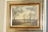 A landscape with wind blown trees to the foreground by Clive Browne, acrylic on board, sold Jan 2020