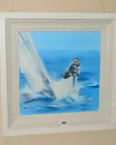 HEADWAY' a dynamic scene of a male figure sailing a boat by Wendy Corbett, oil on board, sold Jan 2020