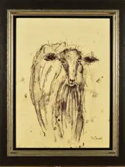 SHEEP II' a portrait of a sheep by Tim Steward, charcoal on paper, sold Jan 2020